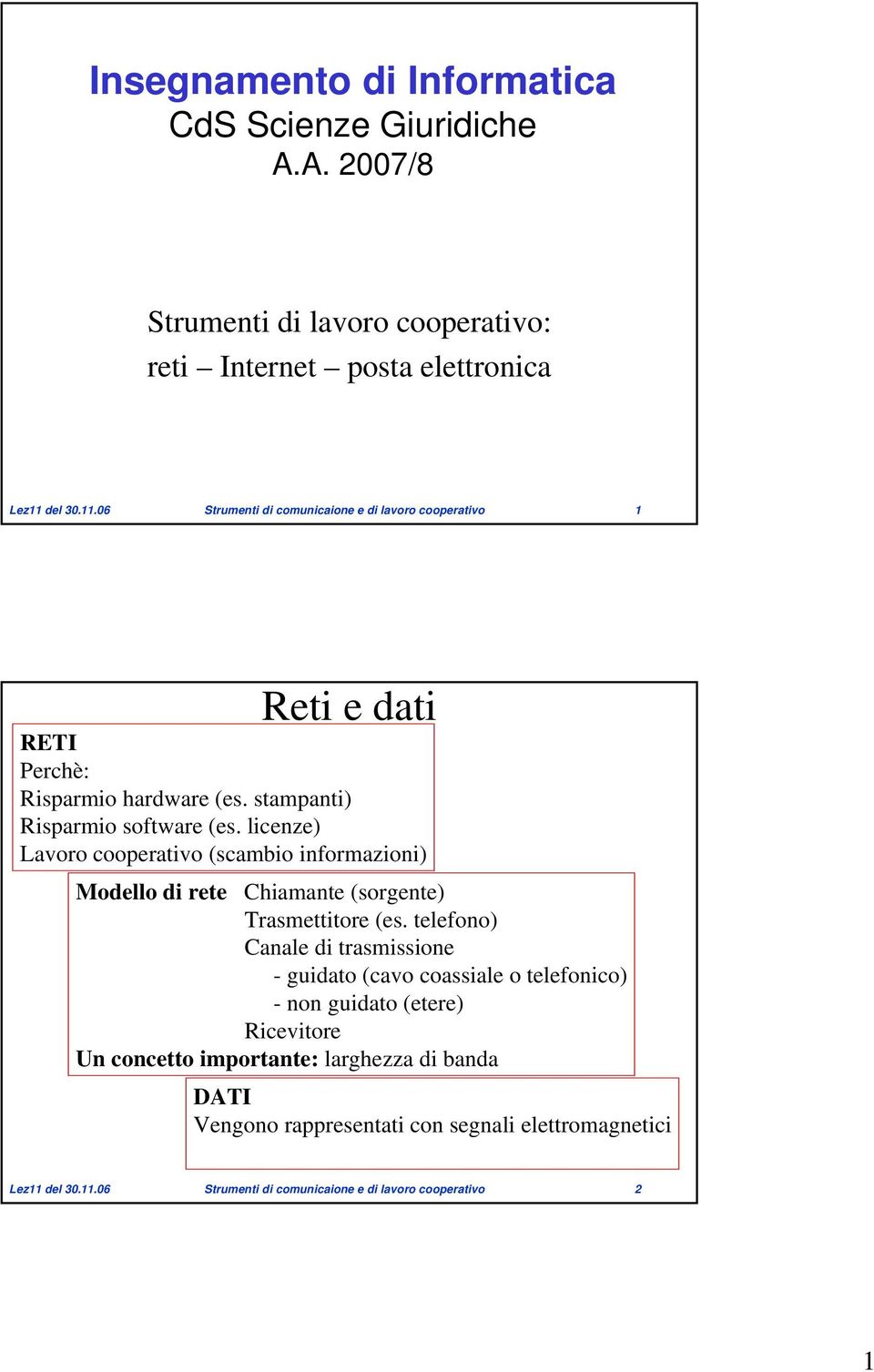 licenze) Lavoro cooperativo (scambio informazioni) Modello di rete Chiamante (sorgente) Trasmettitore (es.