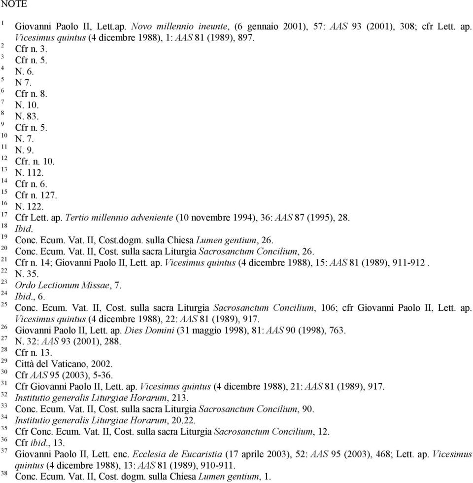 Cfr n. 5. N. 7. N. 9. Cfr. n. 10. N. 112. Cfr n. 6. Cfr n. 127. N. 122. Cfr Lett. ap. Tertio millennio adveniente (10 novembre 1994), 36: AAS 87 (1995), 28. Ibid. Conc. Ecum. Vat. II, Cost.dogm.