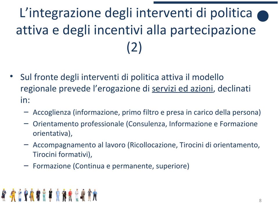 filtro e presa in carico della persona) Orientamento professionale (Consulenza, Informazione e Formazione orientativa),