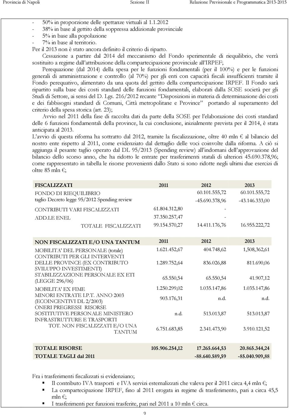 Cessazione a partire dal 2014 del meccanismo del Fondo sperimentale di riequilibrio, che verrà sostituito a regime dall attribuzione della compartecipazione provinciale all IRPEF; Perequazione (dal