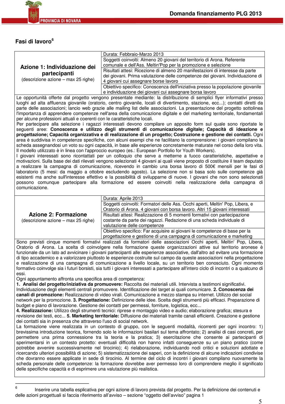 Individuazione di 4 giovani cui assegnare borse lavoro Obiettivo specifico: Conoscenza dell'iniziativa presso la popolazione giovanile e individuazione dei giovani cui assegnare borsa lavoro Le