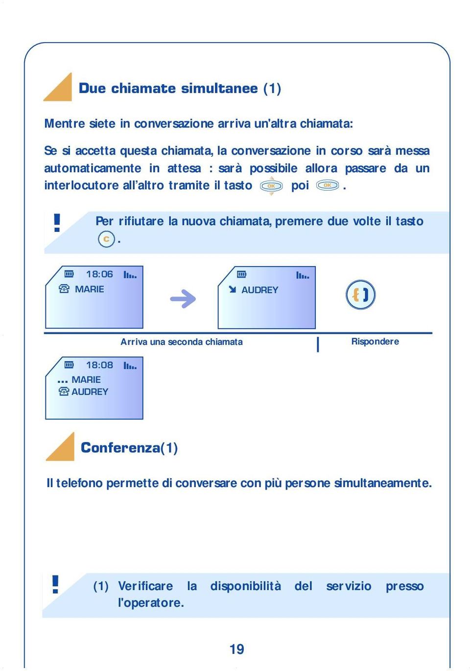 Per rifiutare la nuova chiamata, premere due volte il tasto. 18:06 MARIE AUDREY Arriva una seconda chiamata Rispondere 18:08.