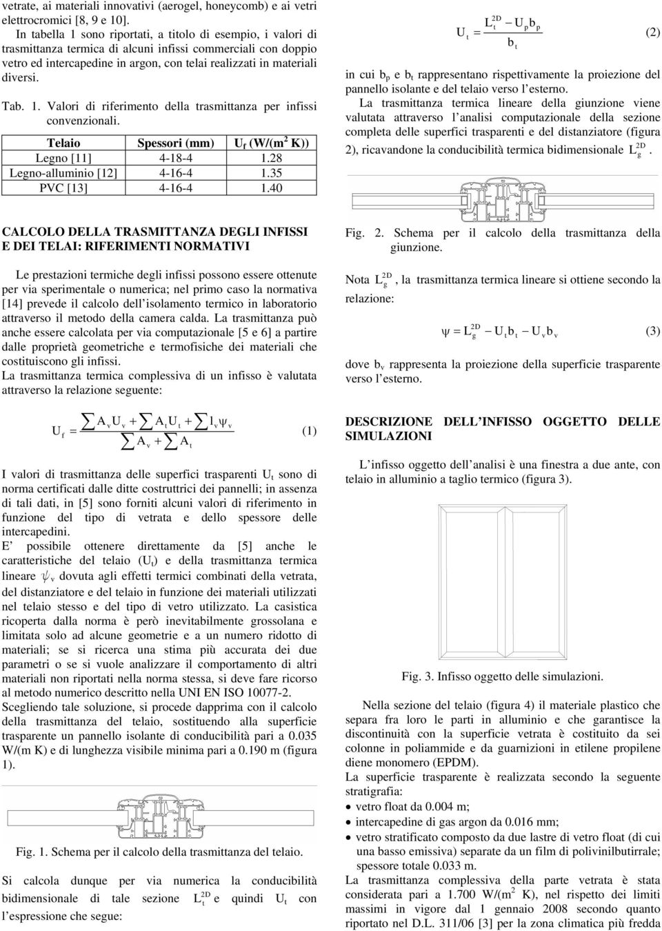 Telaio Spessori (mm) f (W/(m 2 K)) Legno [11] 4-18-4 1.28 Legno-alluminio [12] 4-16-4 1.35 PVC [13] 4-16-4 1.
