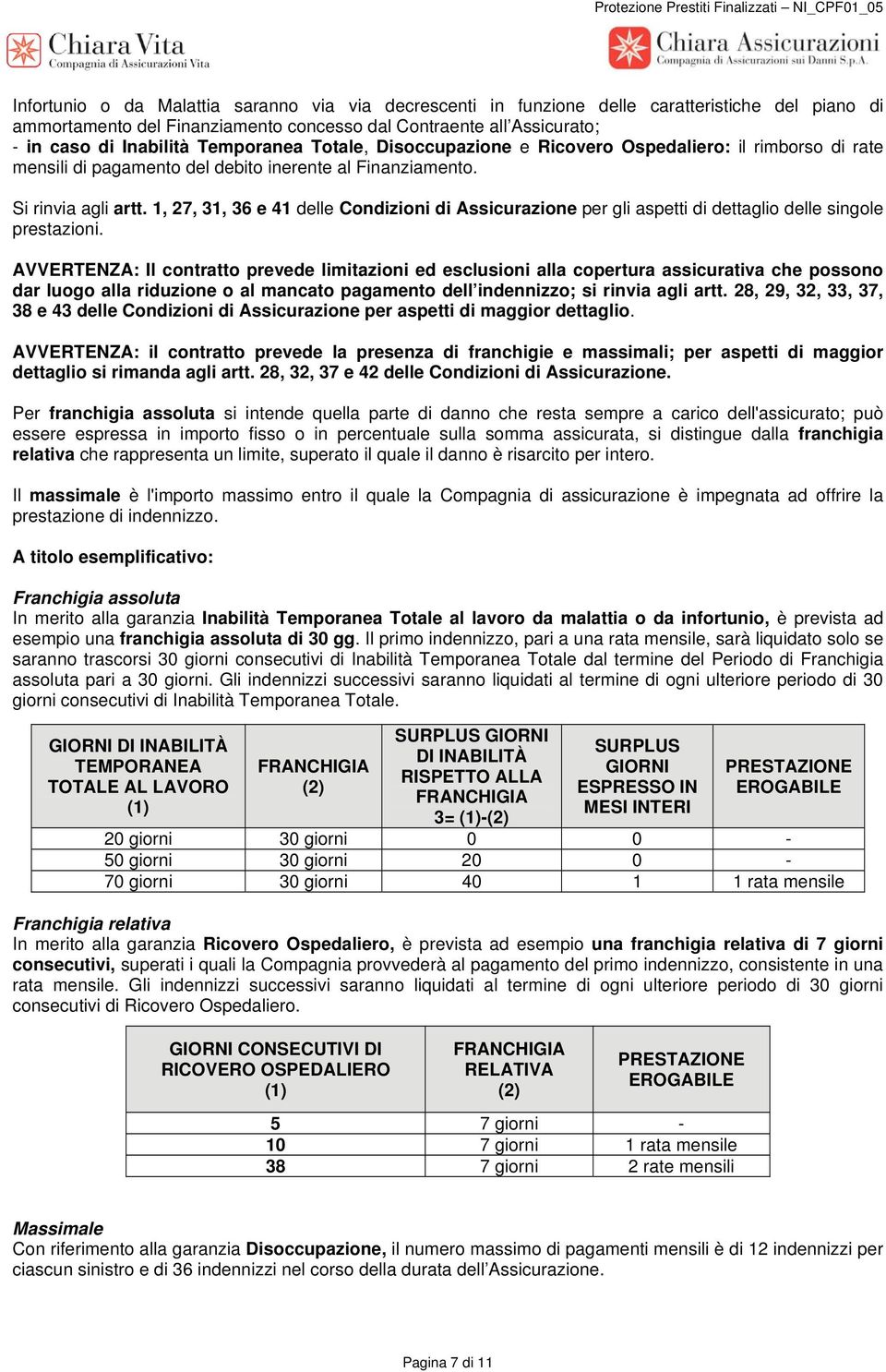 1, 27, 31, 36 e 41 delle Condizioni di Assicurazione per gli aspetti di dettaglio delle singole prestazioni.