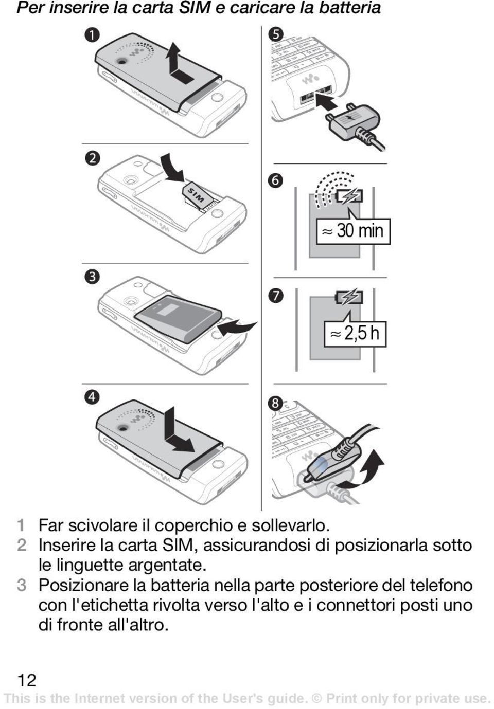 2 Inserire la carta SIM, assicurandosi di posizionarla sotto le linguette argentate.