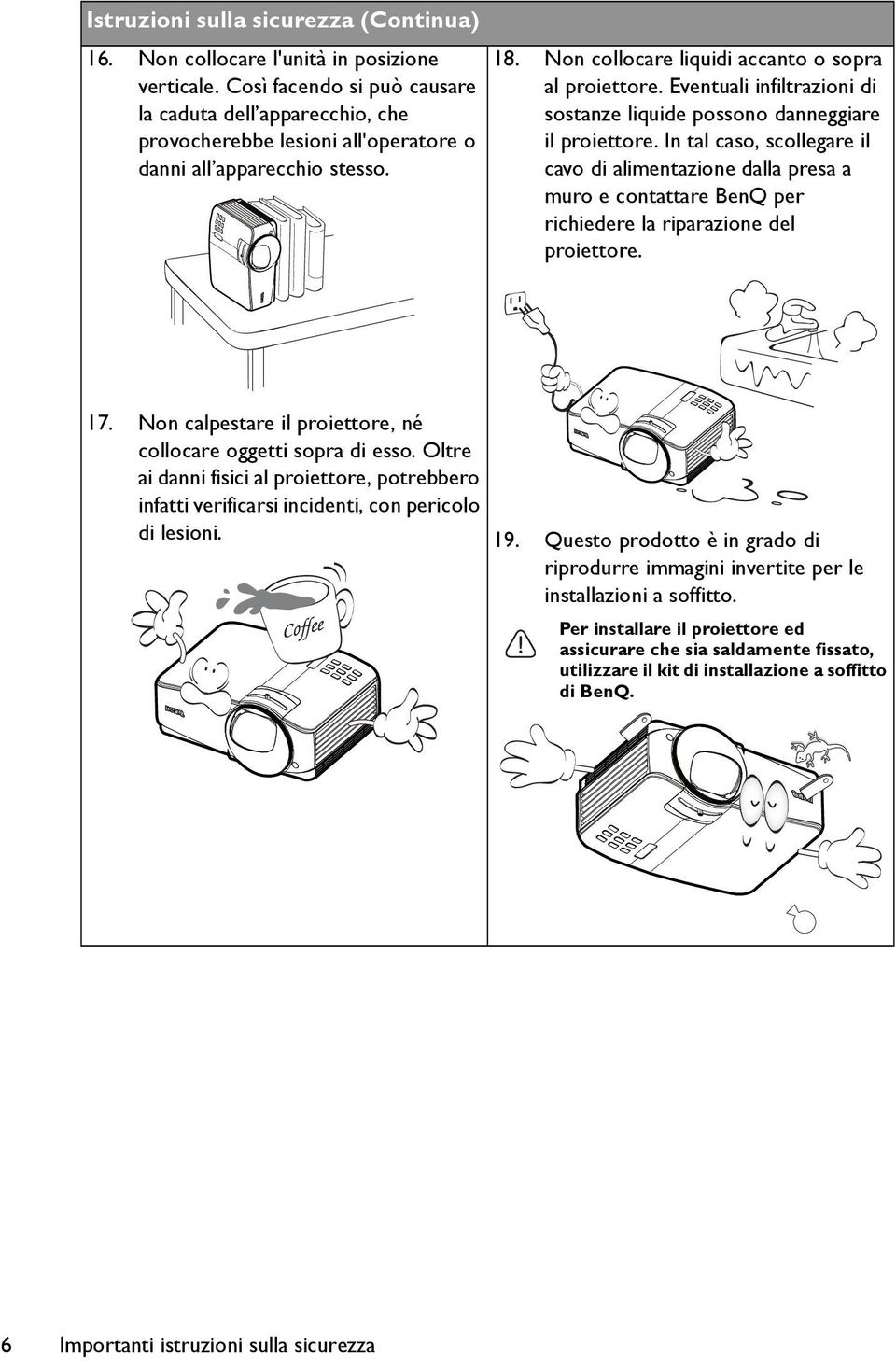 Eventuali infiltrazioni di sostanze liquide possono danneggiare il proiettore.