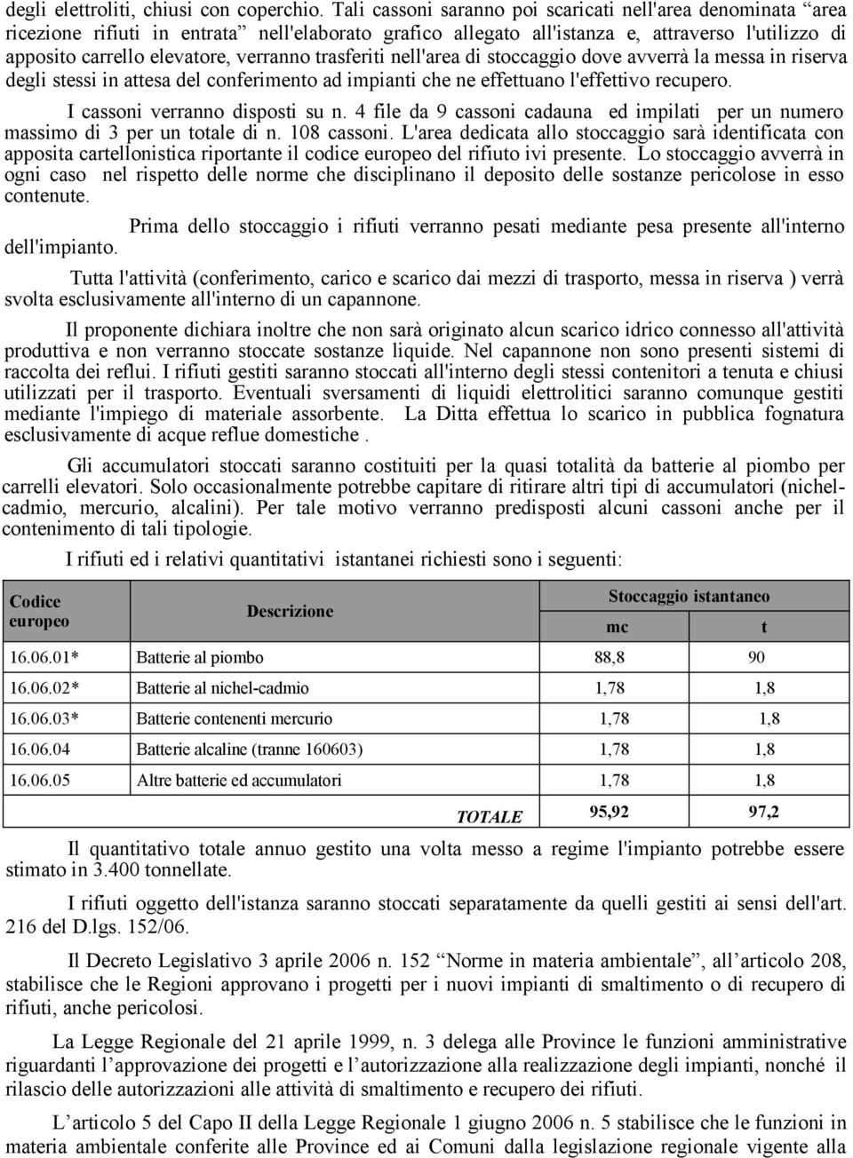 trasferiti nell'area di stoccaggio dove avverrà la messa in riserva degli stessi in attesa del conferimento ad impianti che ne effettuano l'effettivo recupero. I cassoni verranno disposti su n.