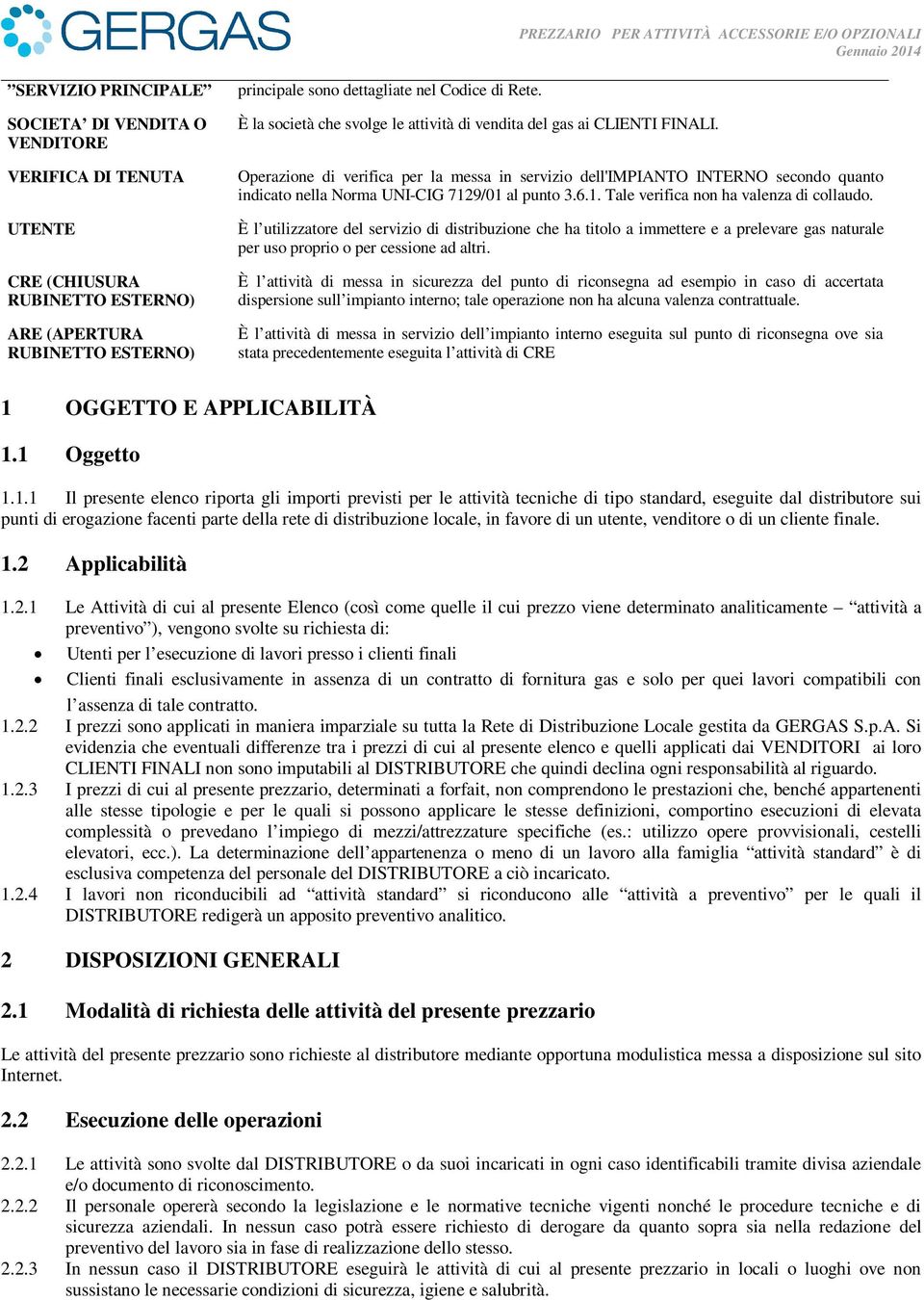 Operazione di verifica per la messa in servizio dell'impianto INTERNO secondo quanto indicato nella Norma UNI-CIG 7129/01 al punto 3.6.1. Tale verifica non ha valenza di collaudo.