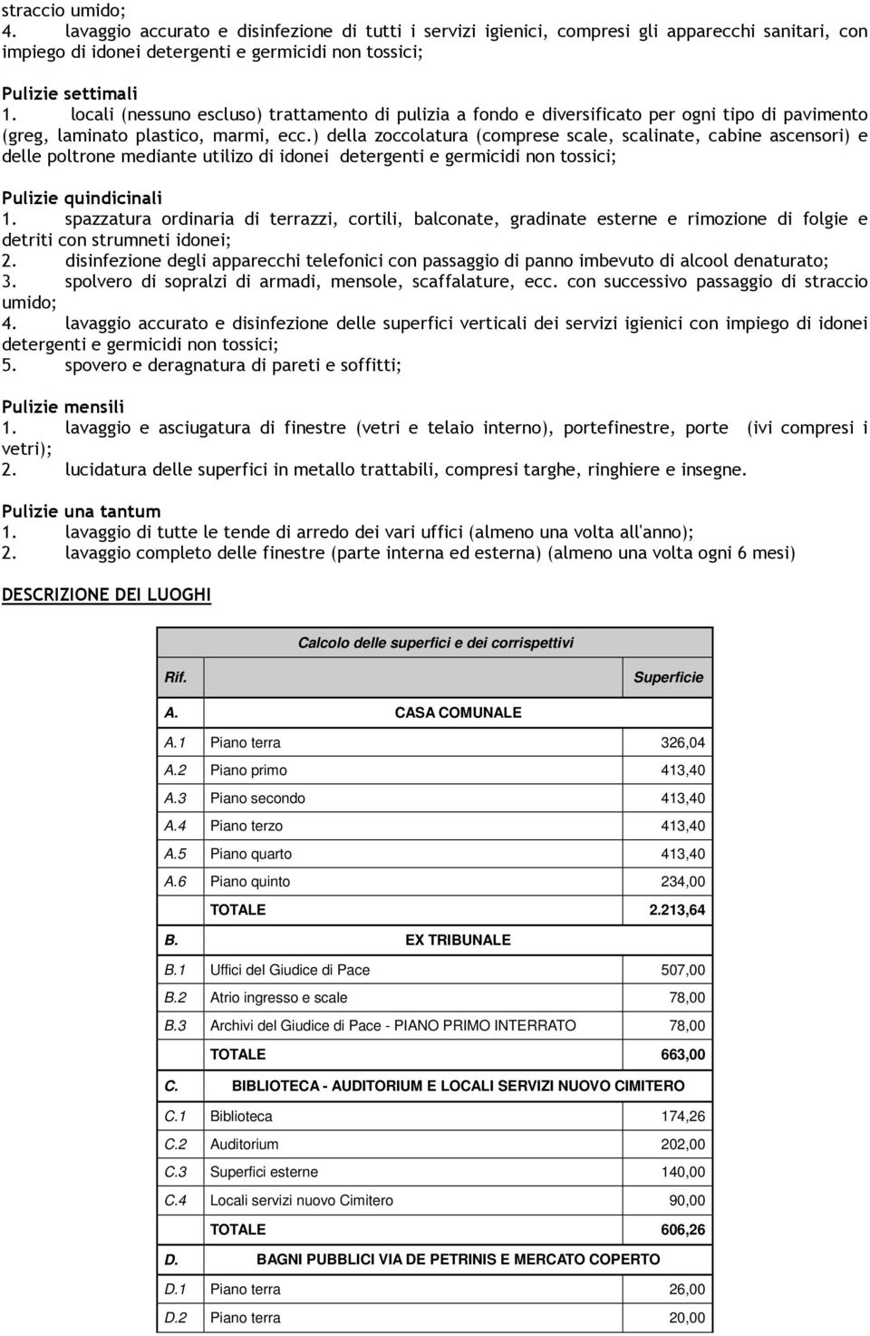 ) della zoccolatura (comprese scale, scalinate, cabine ascensori) e delle poltrone mediante utilizo di idonei detergenti e germicidi non tossici; Pulizie quindicinali 1.