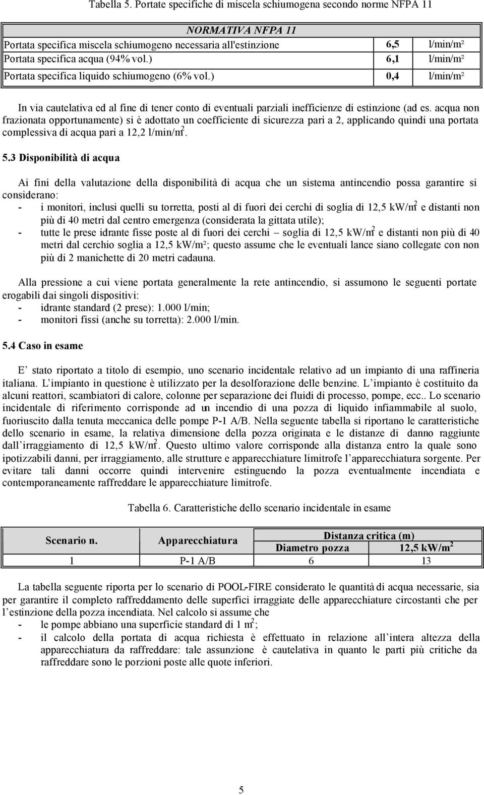 ) 6,1 l/min/m² Portata specifica liquido schiumogeno (6% vol.) 0,4 l/min/m² In via cautelativa ed al fine di tener conto di eventuali parziali inefficienze di estinzione (ad es.