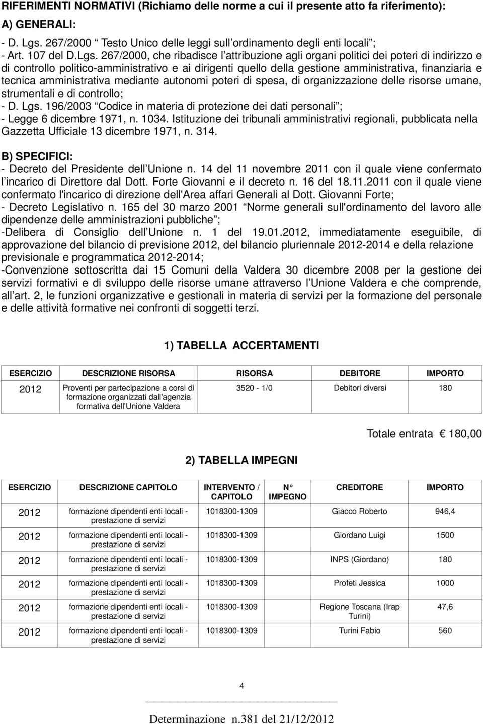 267/2000, che ribadisce l attribuzione agli organi politici dei poteri di indirizzo e di controllo politico-amministrativo e ai dirigenti quello della gestione amministrativa, finanziaria e tecnica