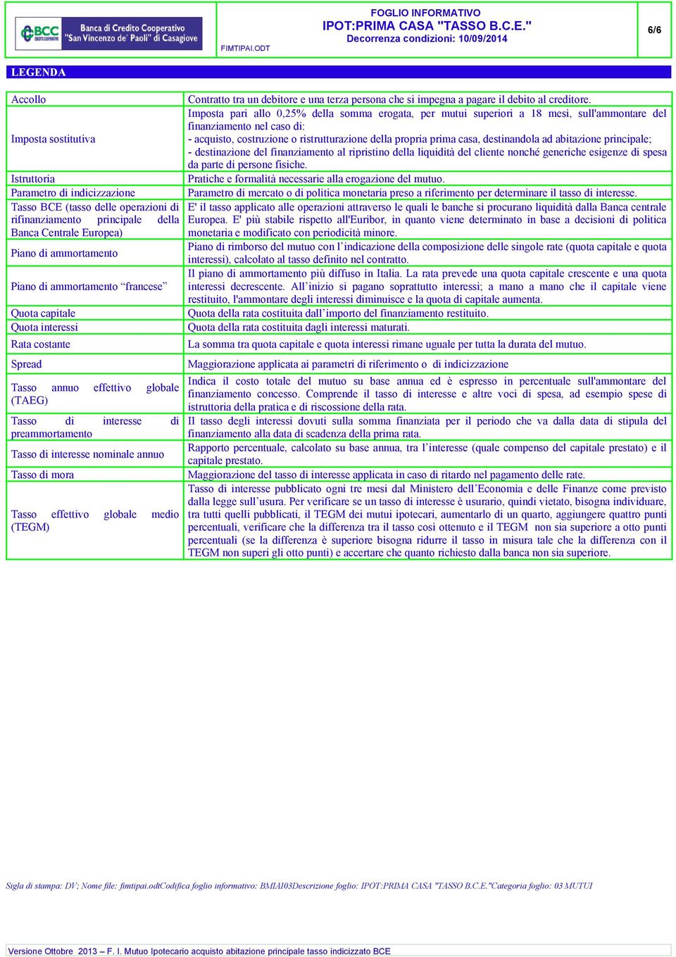 di mora Tasso effettivo globale medio (TEGM) Contratto tra un debitore e una terza persona che si impegna a pagare il debito al creditore.