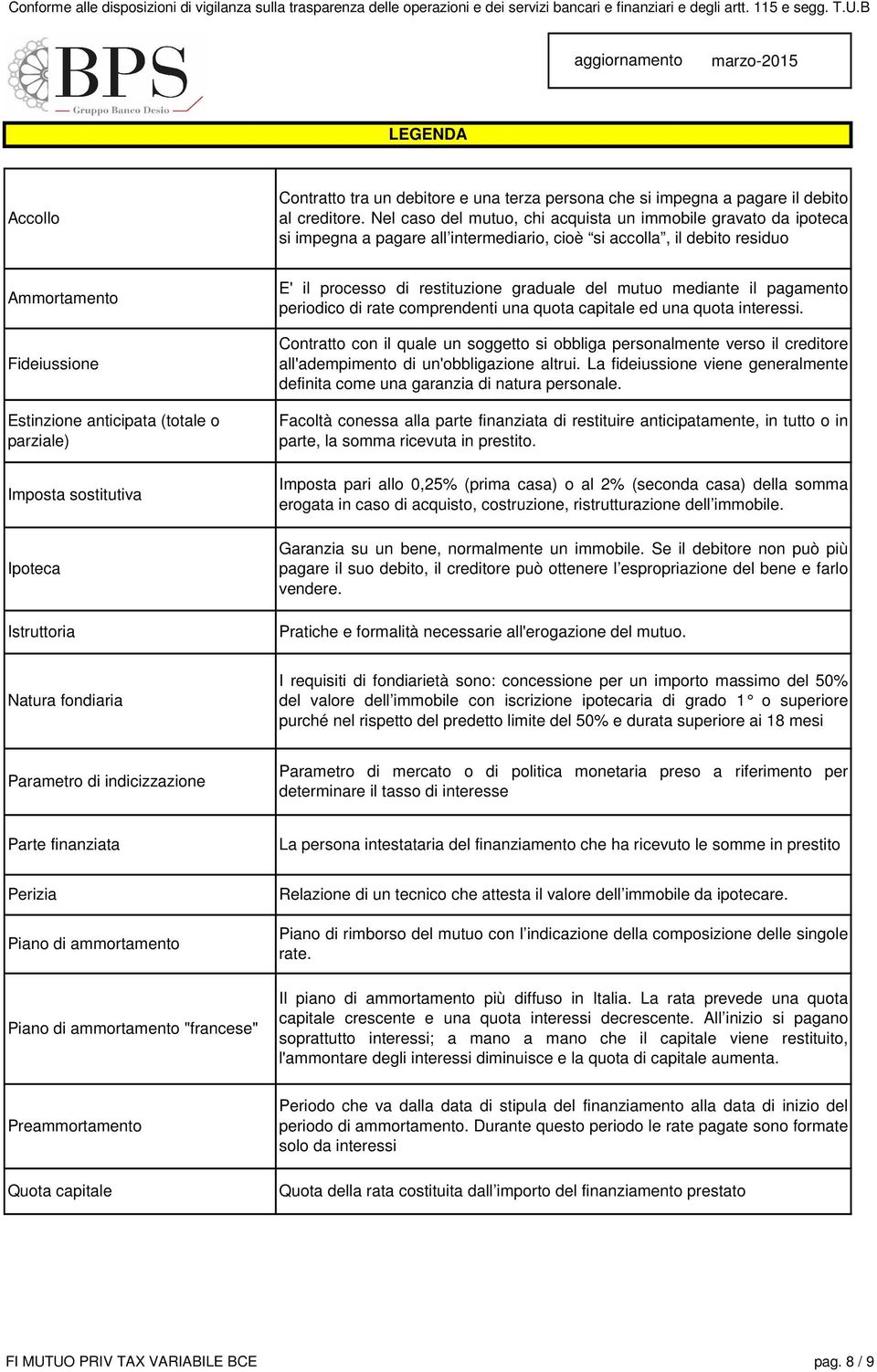 parziale) Imposta sostitutiva Ipoteca Istruttoria E' il processo di restituzione graduale del mutuo mediante il pagamento periodico di rate comprendenti una quota capitale ed una quota interessi.