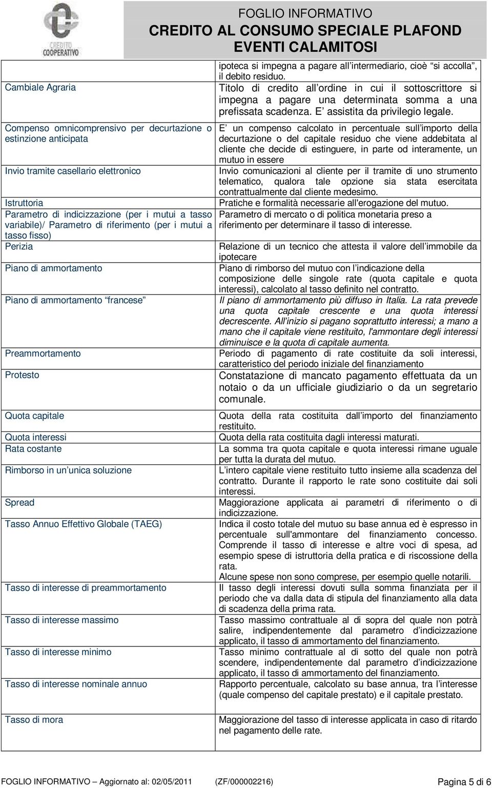 unica soluzione Spread Tasso Annuo Effettivo Globale (TAEG) Tasso di interesse di preammortamento Tasso di interesse massimo Tasso di interesse minimo Tasso di interesse nominale annuo FOGLIO