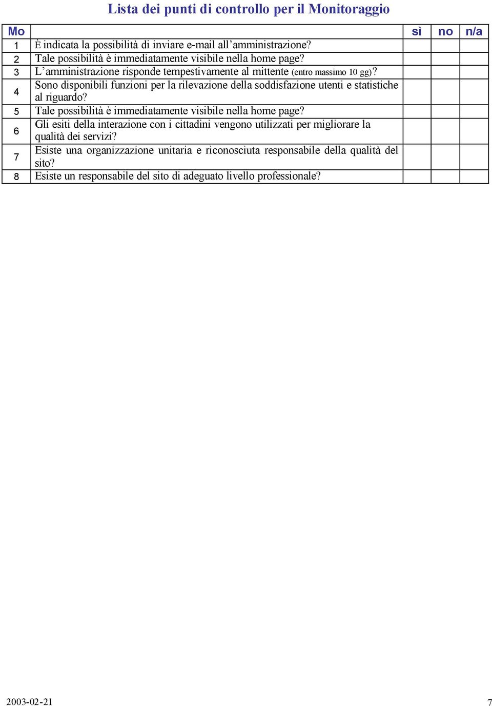 Sono disponibili funzioni per la rilevazione della soddisfazione utenti e statistiche al riguardo? Tale possibilità è immediatamente visibile nella home page?