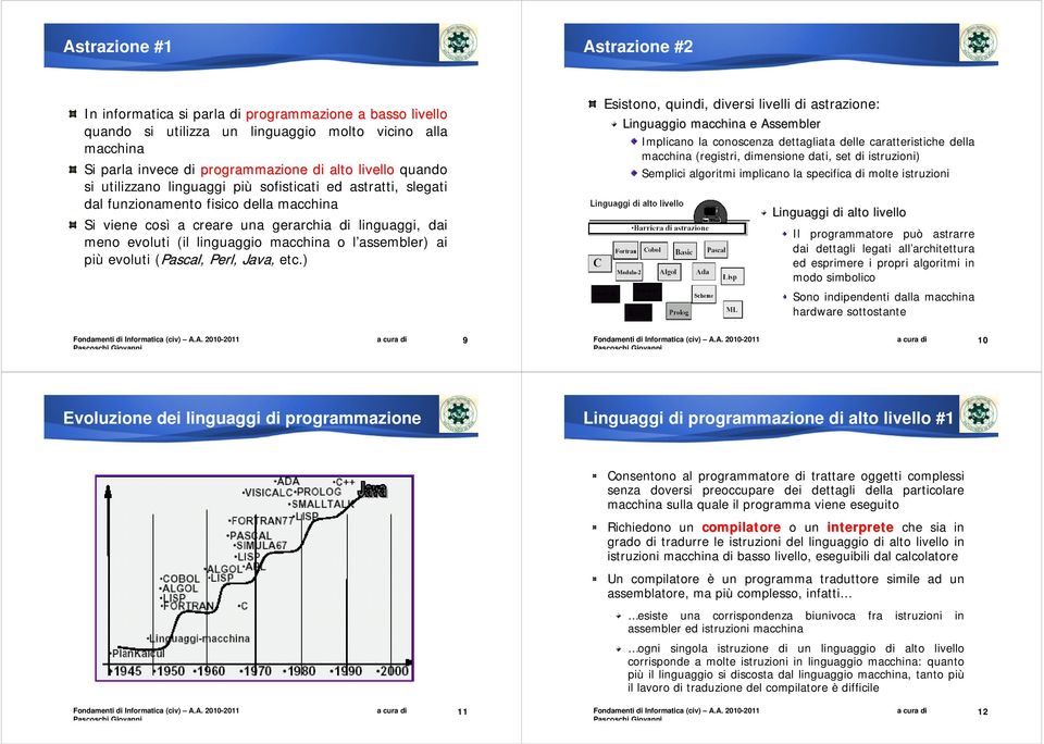 o l assembler) ai più evoluti (Pascal, Perl, Java, etc.