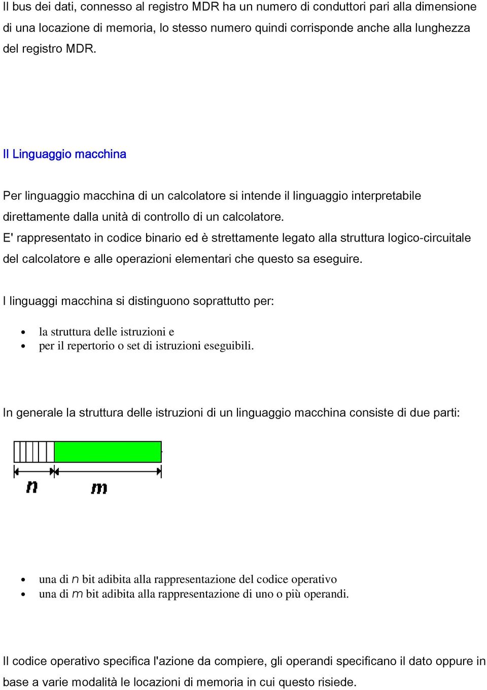 E' rappresentato in codice binario ed è strettamente legato alla struttura logico-circuitale del calcolatore e alle operazioni elementari che questo sa eseguire.