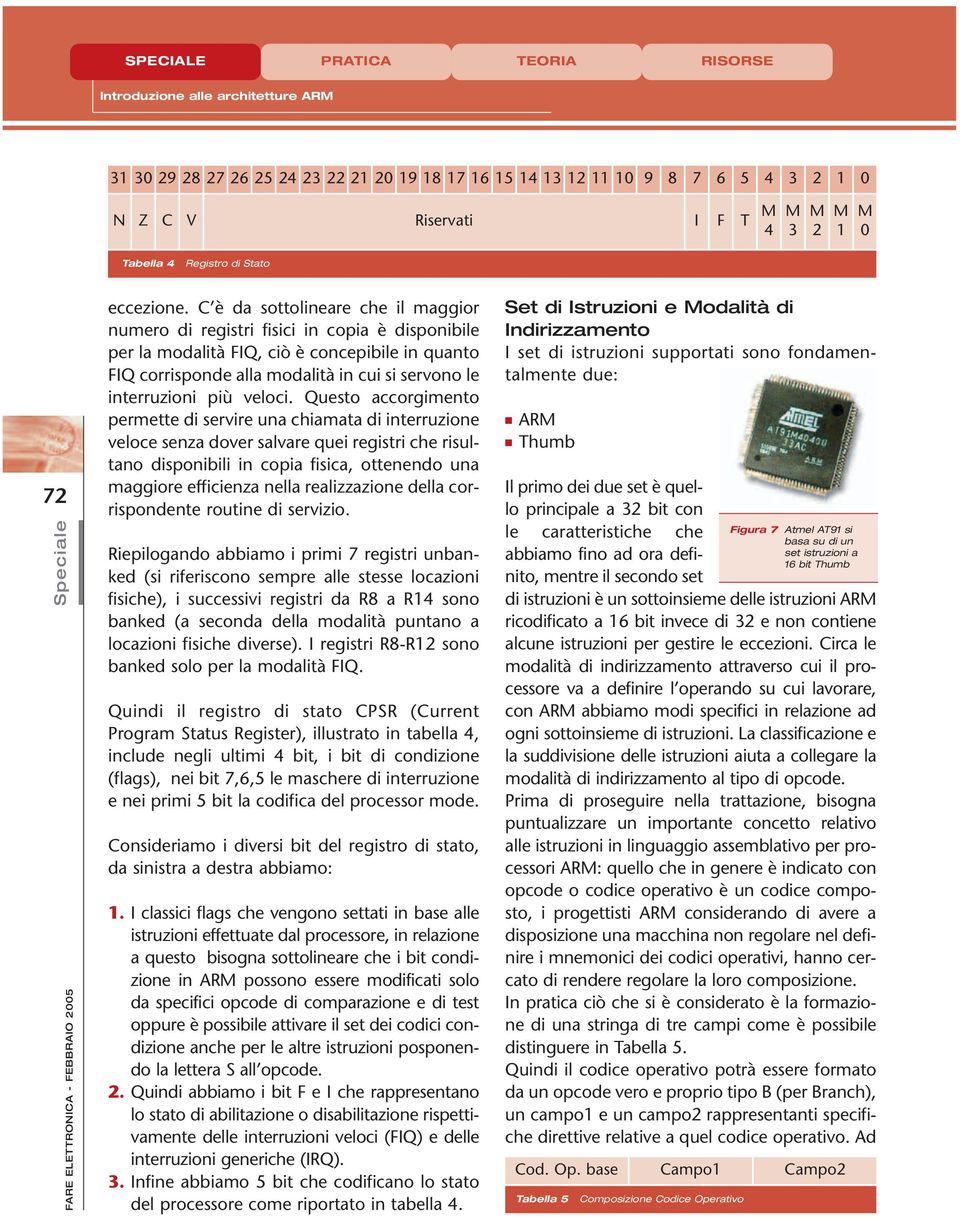 C è da sottolineare che il maggior numero di registri fisici in copia è disponibile per la modalità FIQ, ciò è concepibile in quanto FIQ corrisponde alla modalità in cui si servono le interruzioni