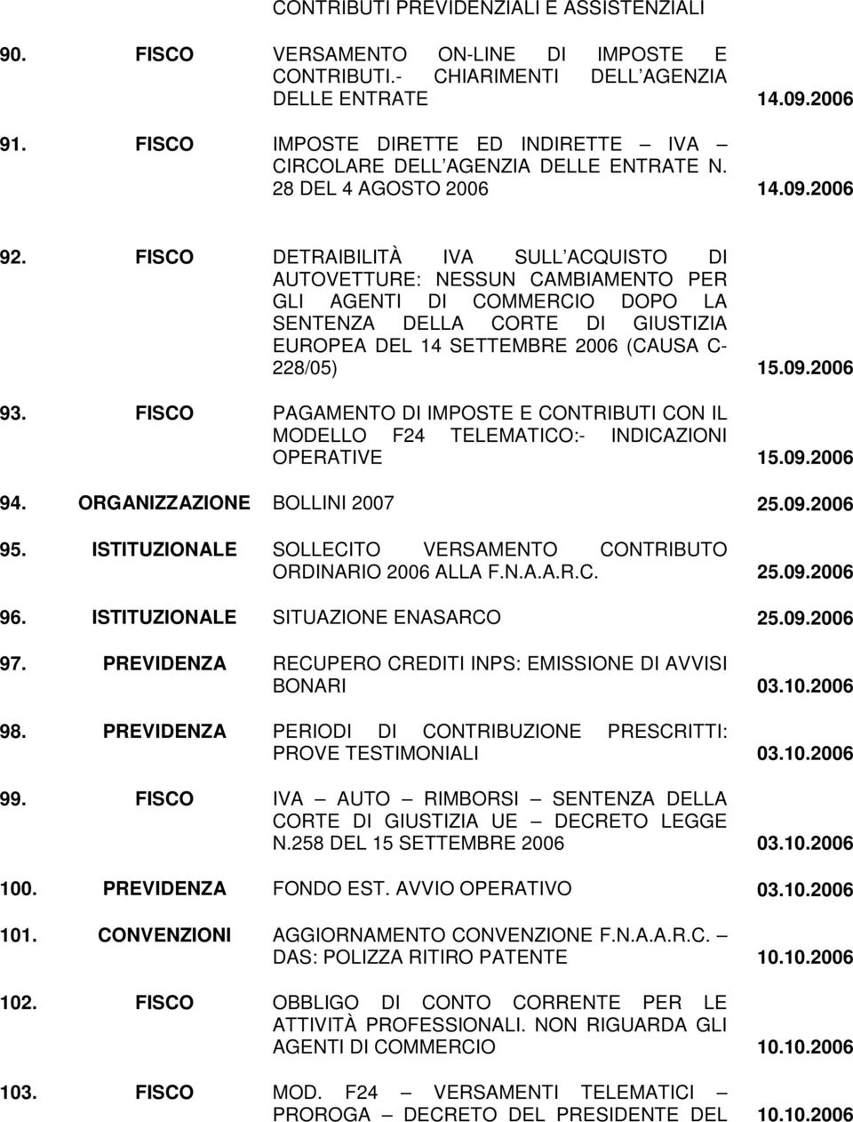 FISCO DETRAIBILITÀ IVA SULL ACQUISTO DI AUTOVETTURE: NESSUN CAMBIAMENTO PER GLI AGENTI DI COMMERCIO DOPO LA SENTENZA DELLA CORTE DI GIUSTIZIA EUROPEA DEL 14 SETTEMBRE 2006 (CAUSA C- 228/05) 15.09.