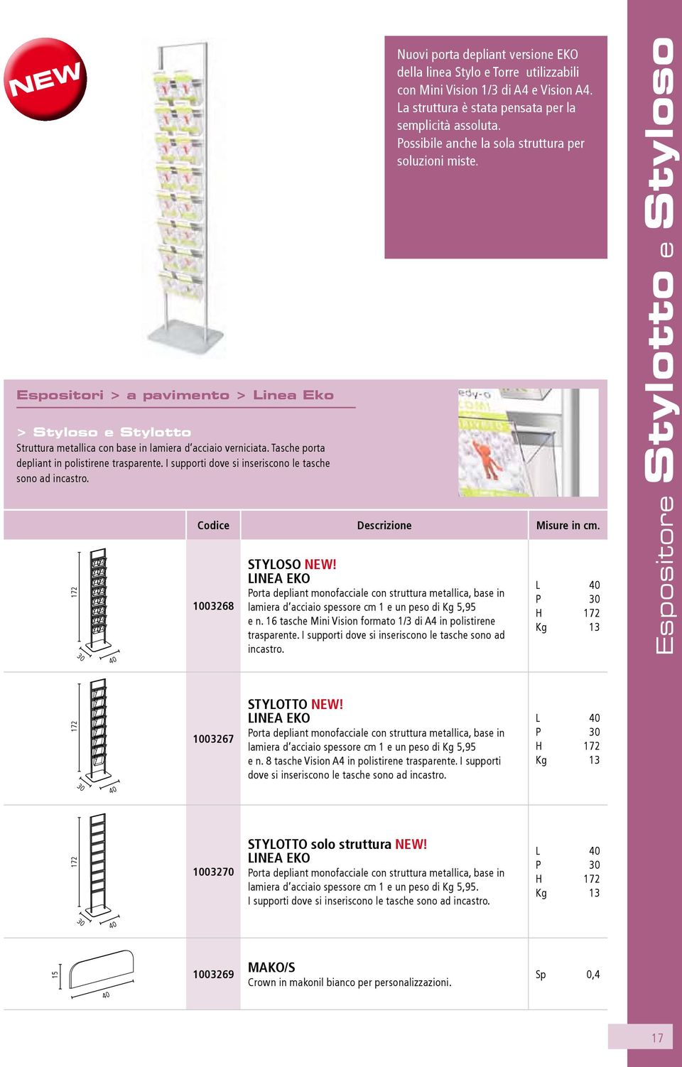 La struttura è stata pensata per la semplicità assoluta. Possibile anche la sola struttura per soluzioni miste. Codice Descrizione Misure in cm. 1003268 StyloSo new!