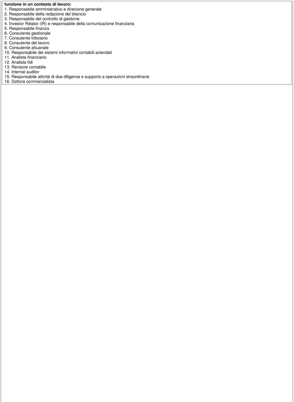 Consulente gestionale 7. Consulente tributario 8. Consulente del lavoro 9. Consulente attuariale 10.
