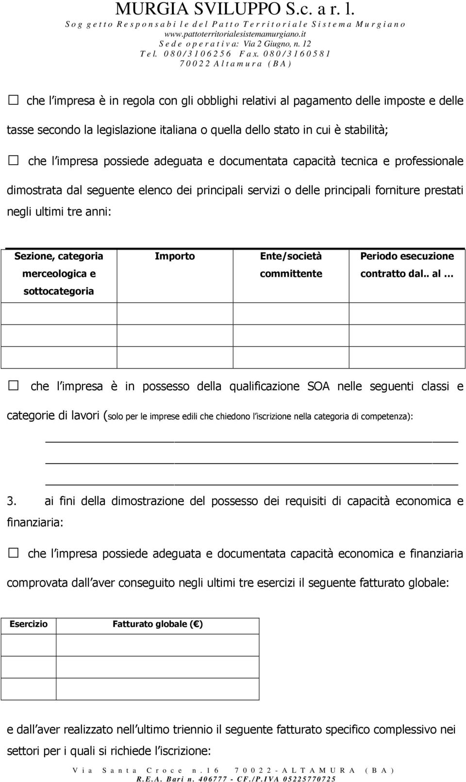 Ente/società Periodo esecuzione merceologica e committente contratto dal.