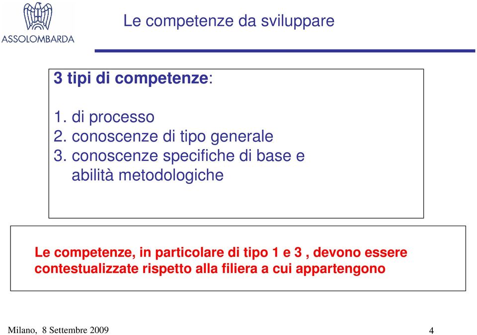 conoscenze specifiche di base e abilità metodologiche Le competenze, in