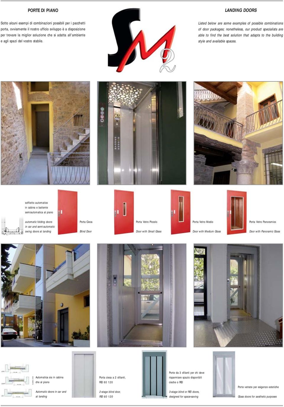 LANDING DOORS Listed below are some examples of possible combinations of door packages; nonetheless, our product specialists are able to find the best solution that adapts to the building style and