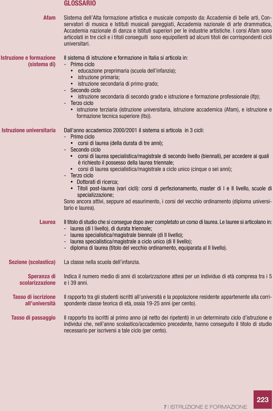 e Istituti superiori per le industrie artistiche. I corsi Afam sono articolati in tre cicli e i titoli conseguiti sono equipollenti ad alcuni titoli dei corrispondenti cicli universitari.