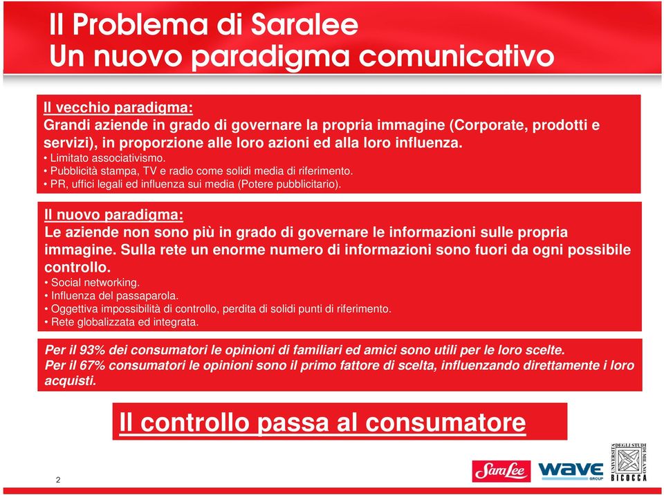 Il nuovo paradigma: Le aziende non sono più in grado di governare le informazioni sulle propria immagine. Sulla rete un enorme numero di informazioni sono fuori da ogni possibile controllo.