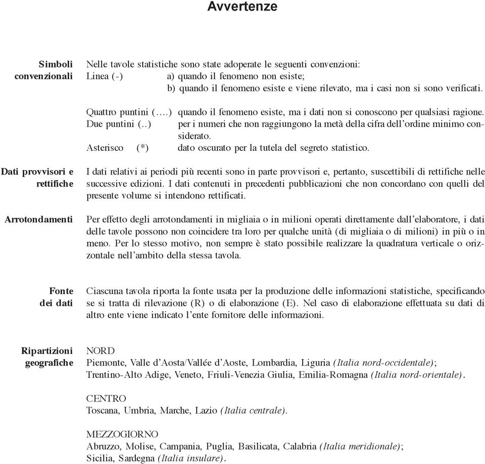 .) per i numeri che non raggiungono la metà della cifra dell ordine minimo considerato. Asterisco (*) dato oscurato per la tutela del segreto statistico.