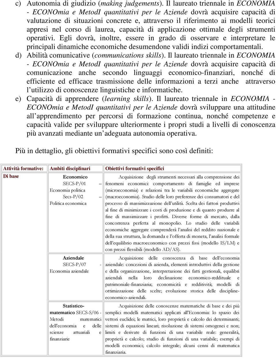 appresi nel corso di laurea, capacità di applicazione ottimale degli strumenti operativi.