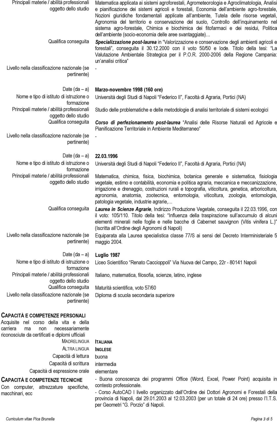 fondamentali applicate all ambiente, Tutela delle risorse vegetali, Agronomia del territorio e conservazione del suolo, Controllo dell inquinamento nel sistema agro-forestale, Chimica e biochimica