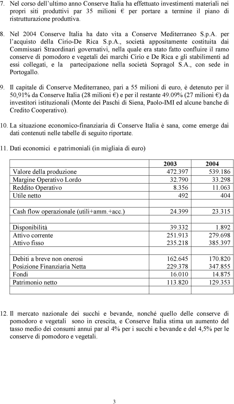 per l acquisto della Cirio-De Rica S.p.A.