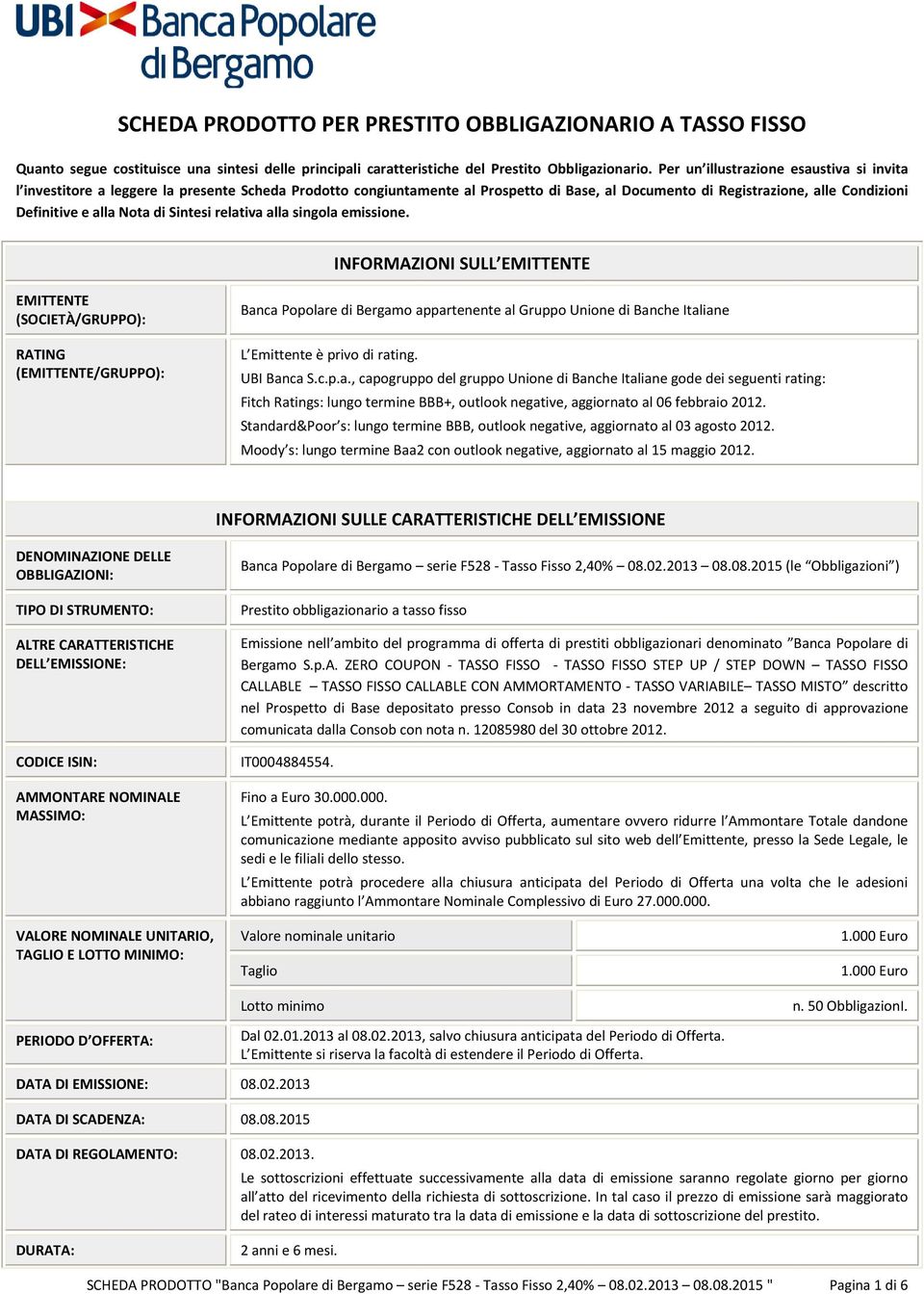 di Sintesi relativa alla singola emissione.