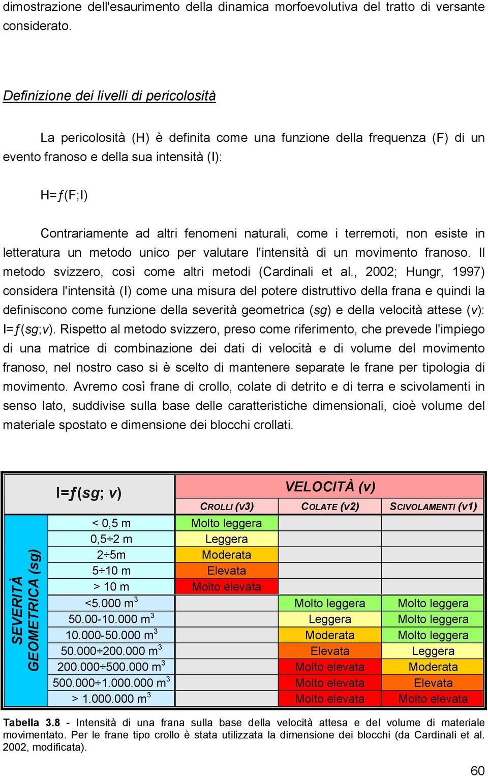 naturali, come i terremoti, non esiste in letteratura un metodo unico per valutare l'intensità di un movimento franoso. Il metodo svizzero, così come altri metodi (Cardinali et al.