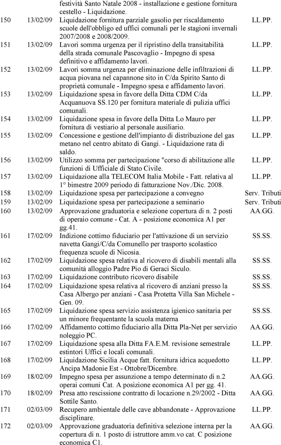 151 13/02/09 Lavori somma urgenza per il ripristino della transitabilità della strada comunale Pascovaglio - Impegno di spesa definitivo e affidamento lavori.