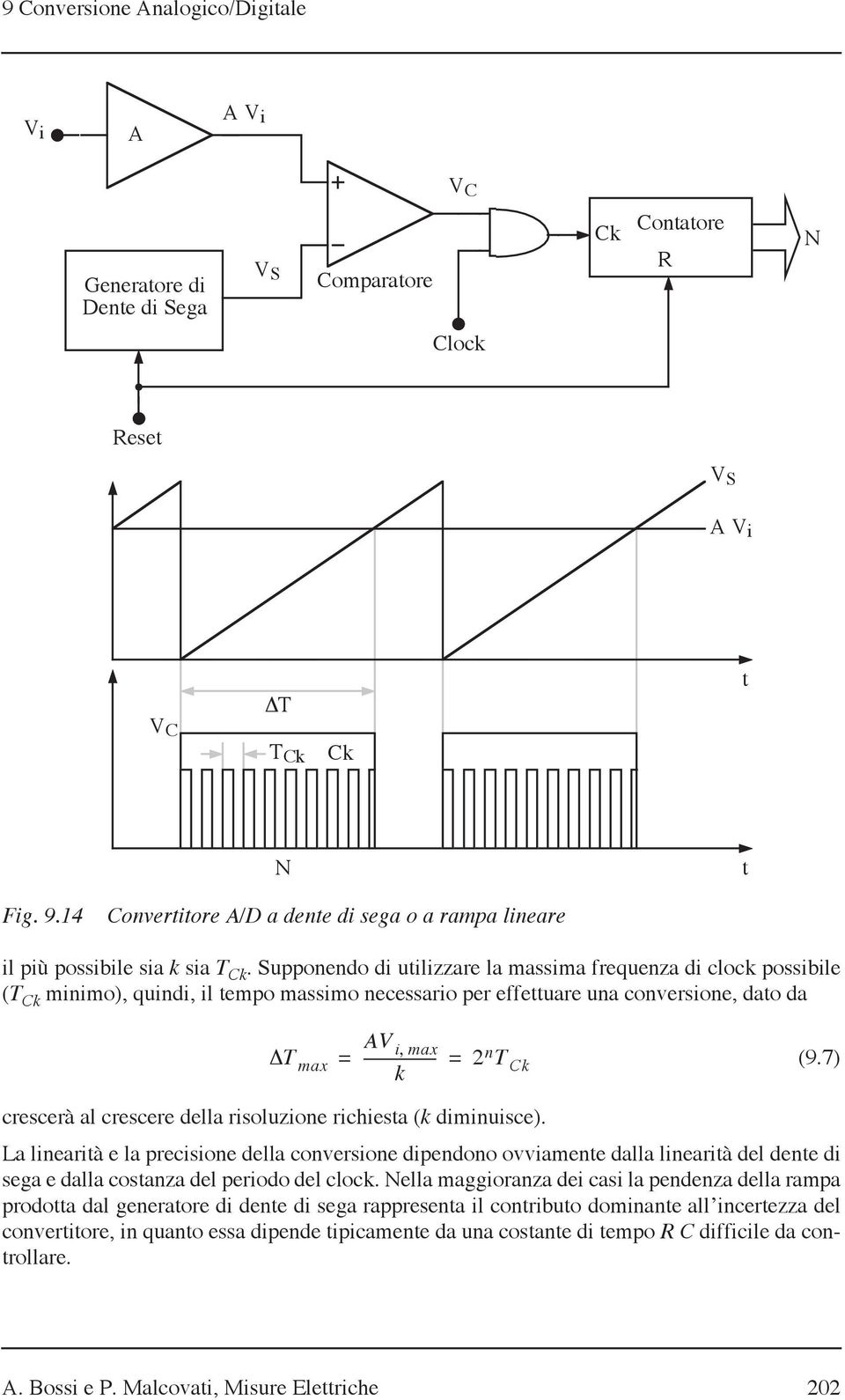 Supponendo di uilizzare la massima frequenza di clock possibile (T minimo), quindi, il empo massimo necessario per effeuare una conversione, dao da T max A, max k = ------------------- = 2 n T (9.