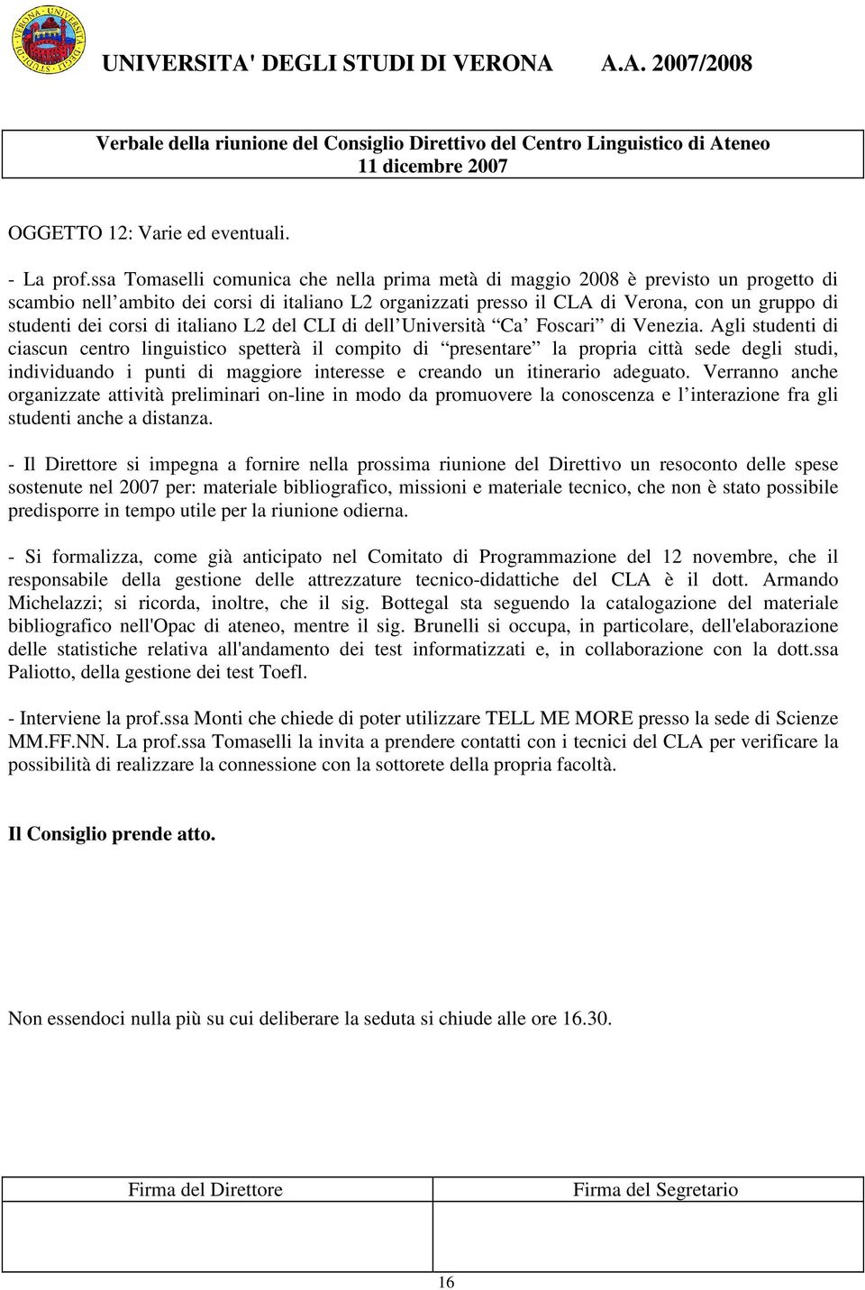 corsi di italiano L2 del CLI di dell Università Ca Foscari di Venezia.