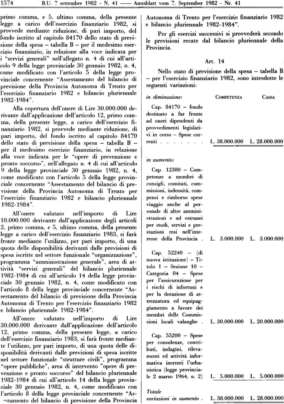 previsione della spesa - tabella B - per il medesimo esercizio finanziario, in relazione alla voce indicata per i "servizi generali" nell'allegato n.