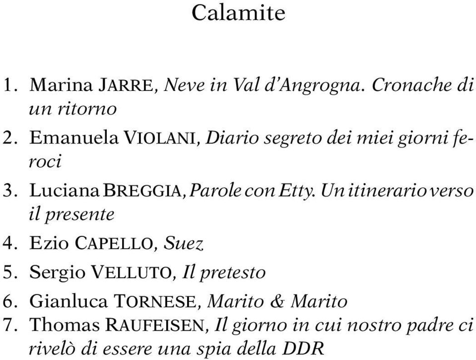 Un itinerario verso il presente 4. Ezio Capello, Suez 5. Sergio Velluto, Il pretesto 6.