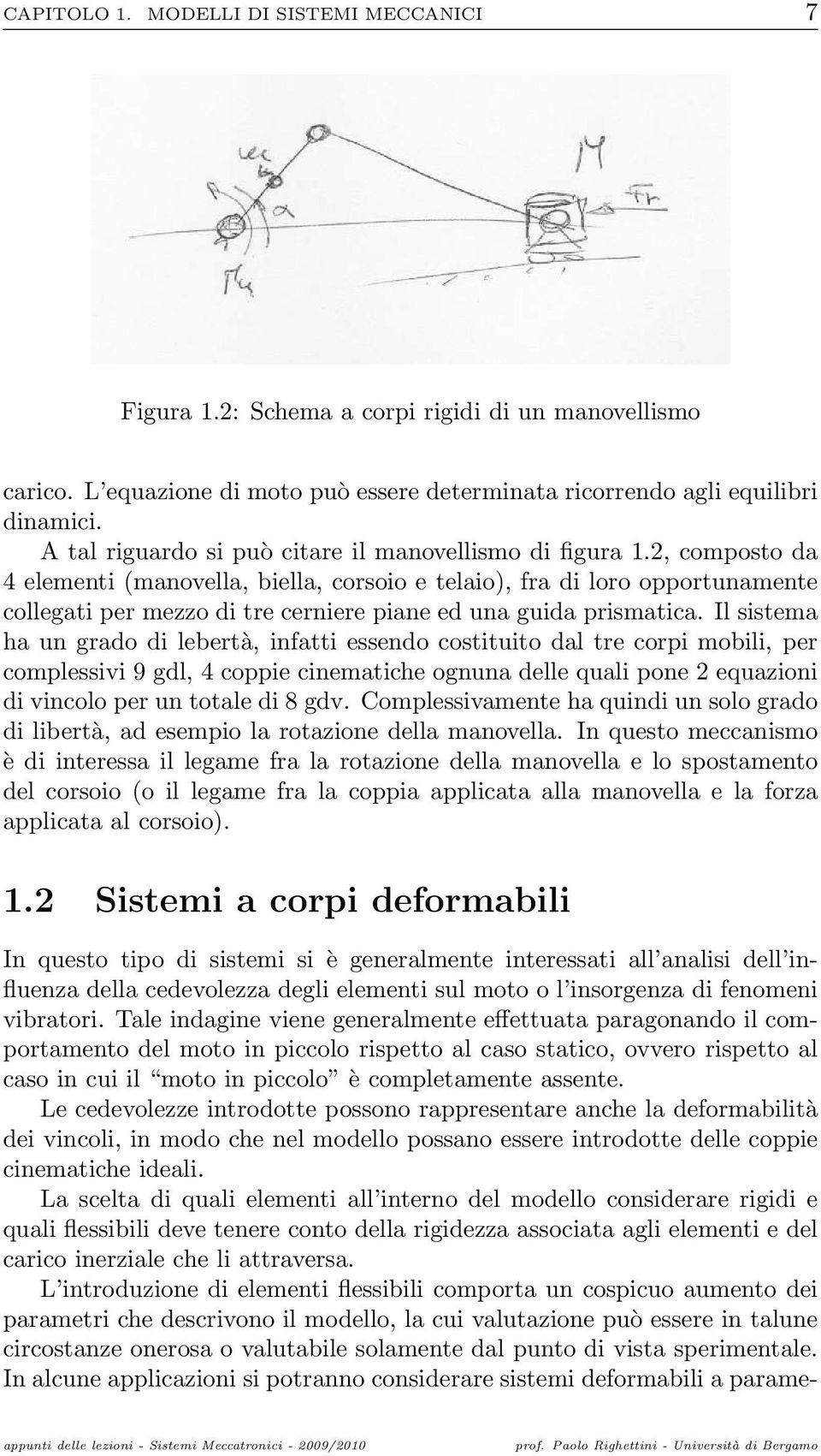 2, composto da 4 elementi (manovella, biella, corsoio e telaio), fra di loro opportunamente collegati per mezzo di tre cerniere piane ed una guida prismatica.