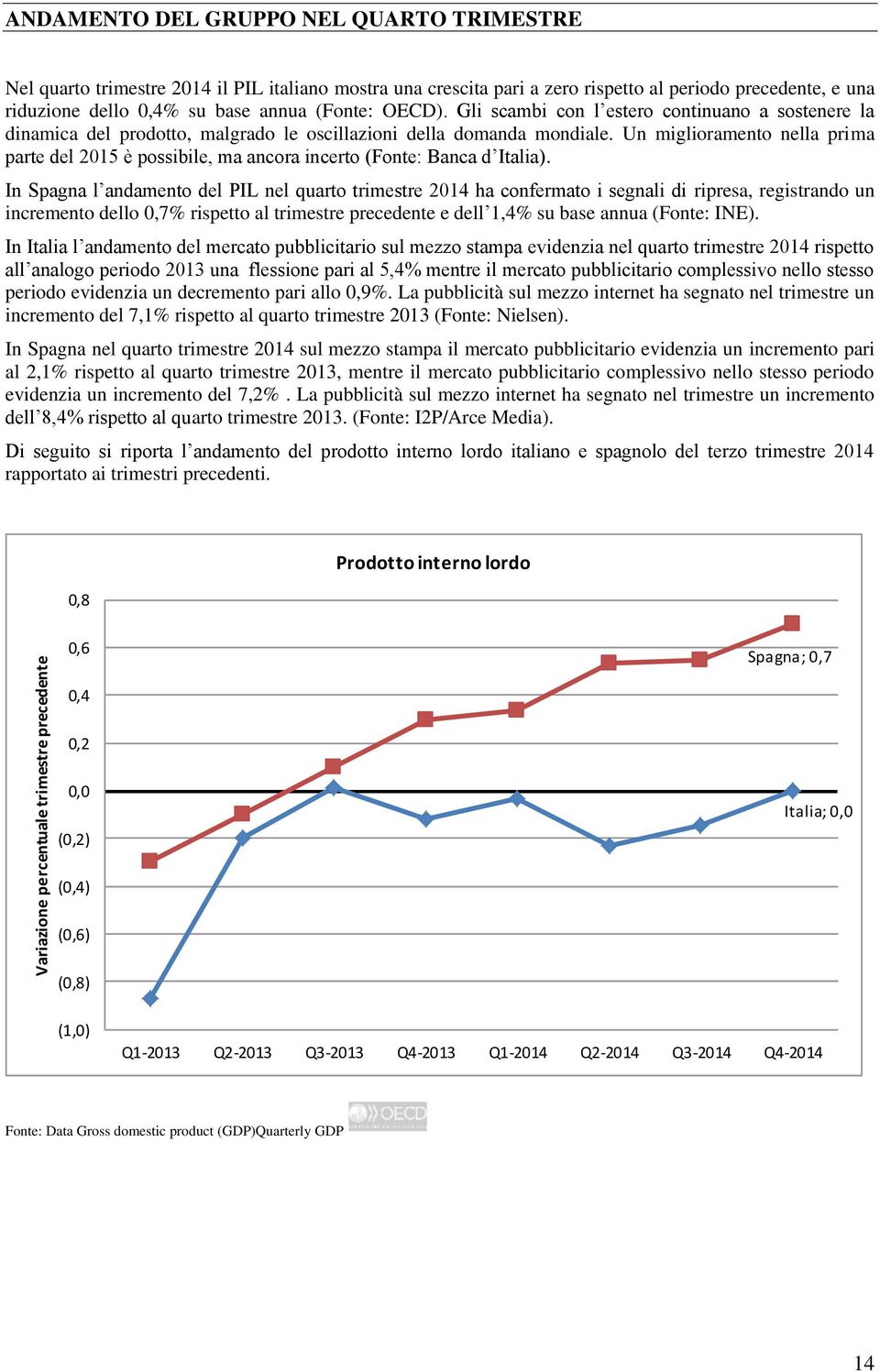 Un miglioramento nella prima parte del 2015 è possibile, ma ancora incerto (Fonte: Banca d Italia).