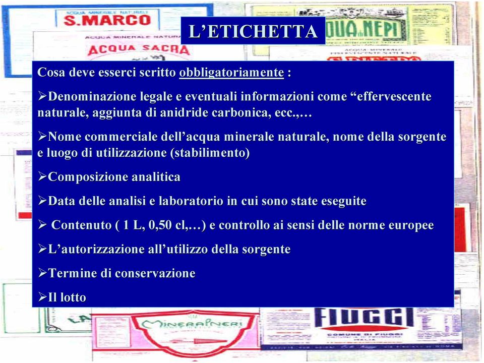 , Nome commerciale dell acqua minerale naturale, nome della sorgente e luogo di utilizzazione (stabilimento) Composizione