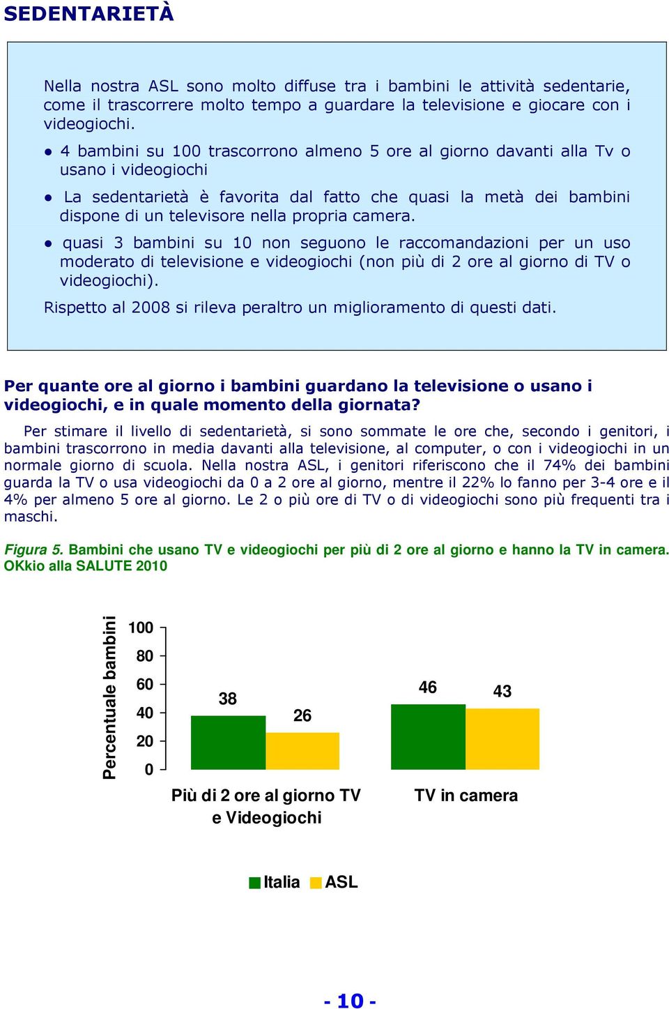 camera. quasi 3 bambini su 10 non seguono le raccomandazioni per un uso moderato di televisione e videogiochi (non più di 2 ore al giorno di TV o videogiochi).