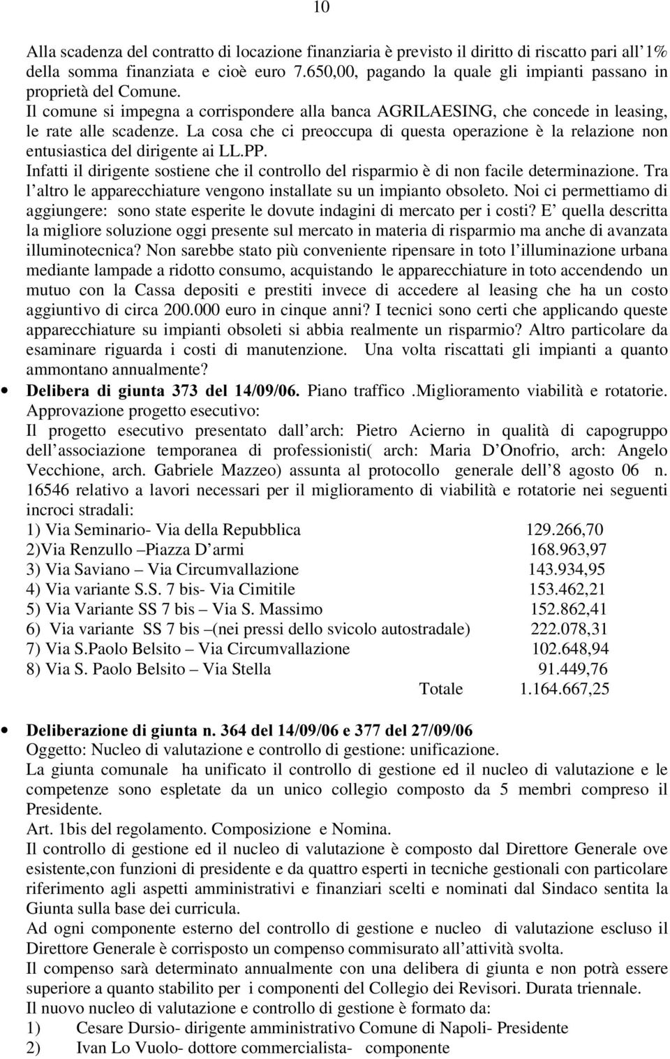 La cosa che ci preoccupa di questa operazione è la relazione non entusiastica del dirigente ai LL.PP. Infatti il dirigente sostiene che il controllo del risparmio è di non facile determinazione.