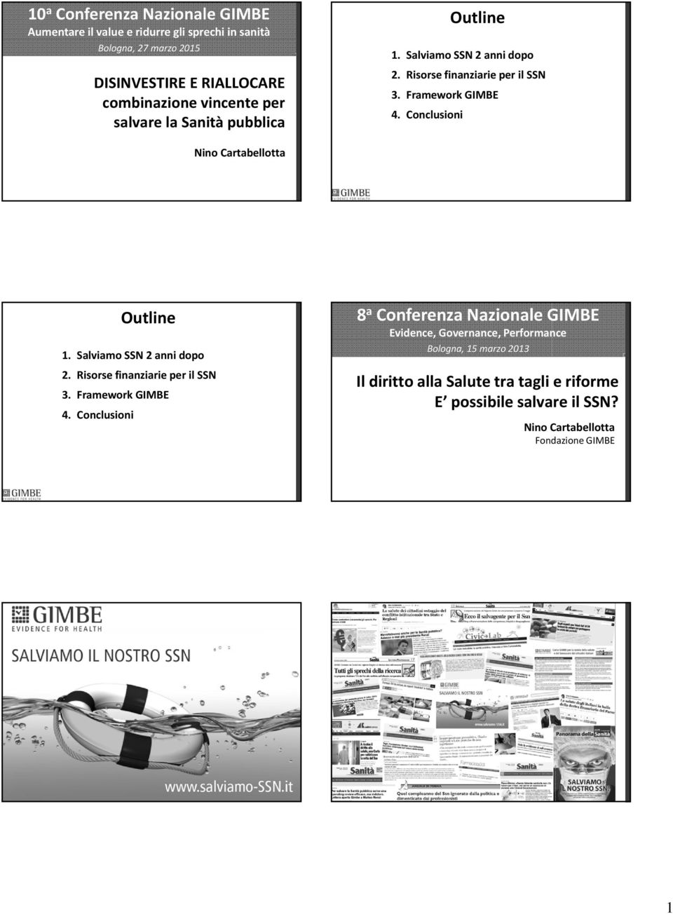 Conclusioni Nino Cartabellotta Outline 1. Salviamo SSN 2 anni dopo 2. Risorse finanziarie per il SSN 3. Framework GIMBE 4.