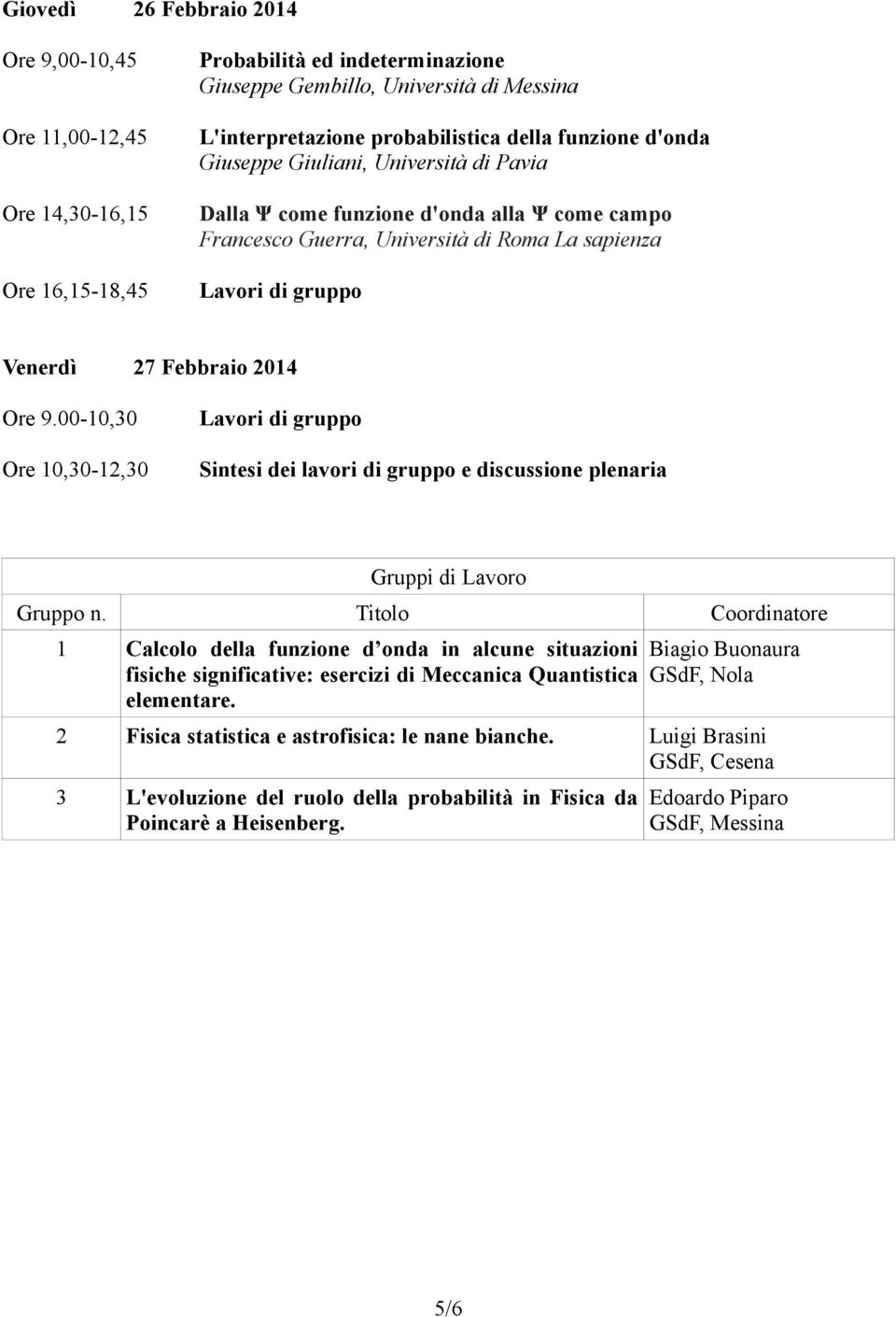 00-10,30 Ore 10,30-12,30 Sintesi dei lavori di gruppo e discussione plenaria Gruppi di Lavoro Gruppo n.