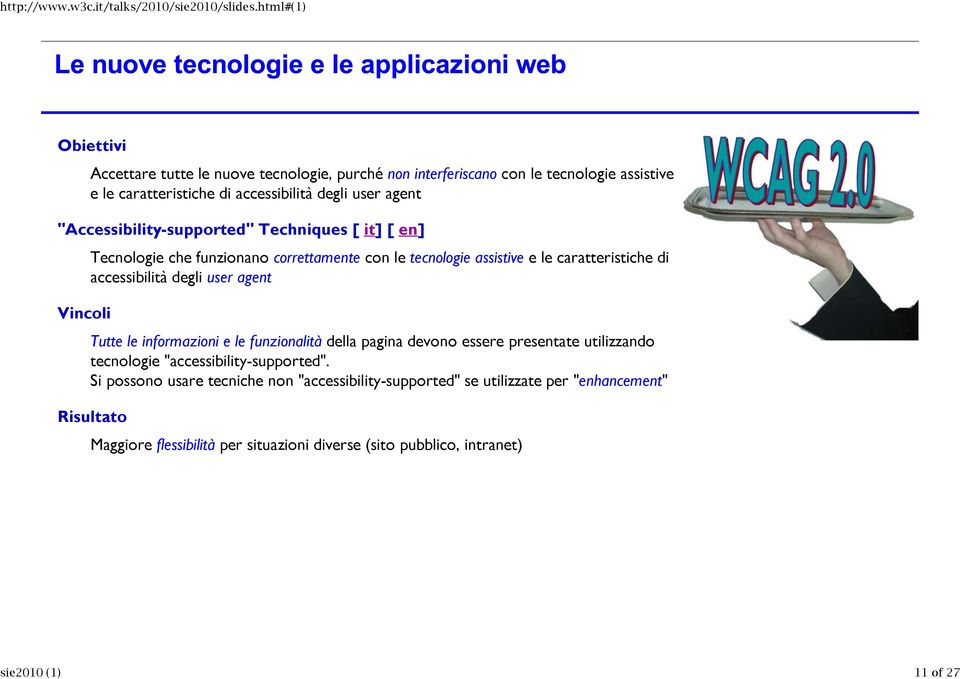 di accessibilità degli user agent Tutte le informazioni e le funzionalità della pagina devono essere presentate utilizzando tecnologie "accessibility-supported".