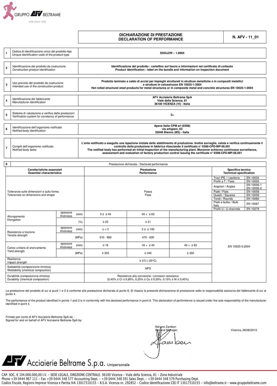 Italia CPM srl (098) via artigiani, 00 Bienno (BS) - Italia controllo della produzione in fabbrica rilasciando il certificato n 098-CPD-MP-0.